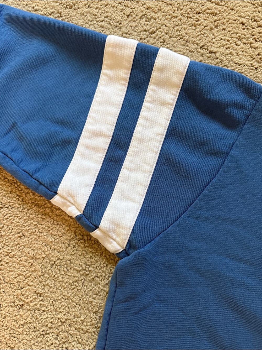 Madewell Varsity Blue Crewneck Sweatshirt with White Sleeve Stripes - Picture 2 of 4